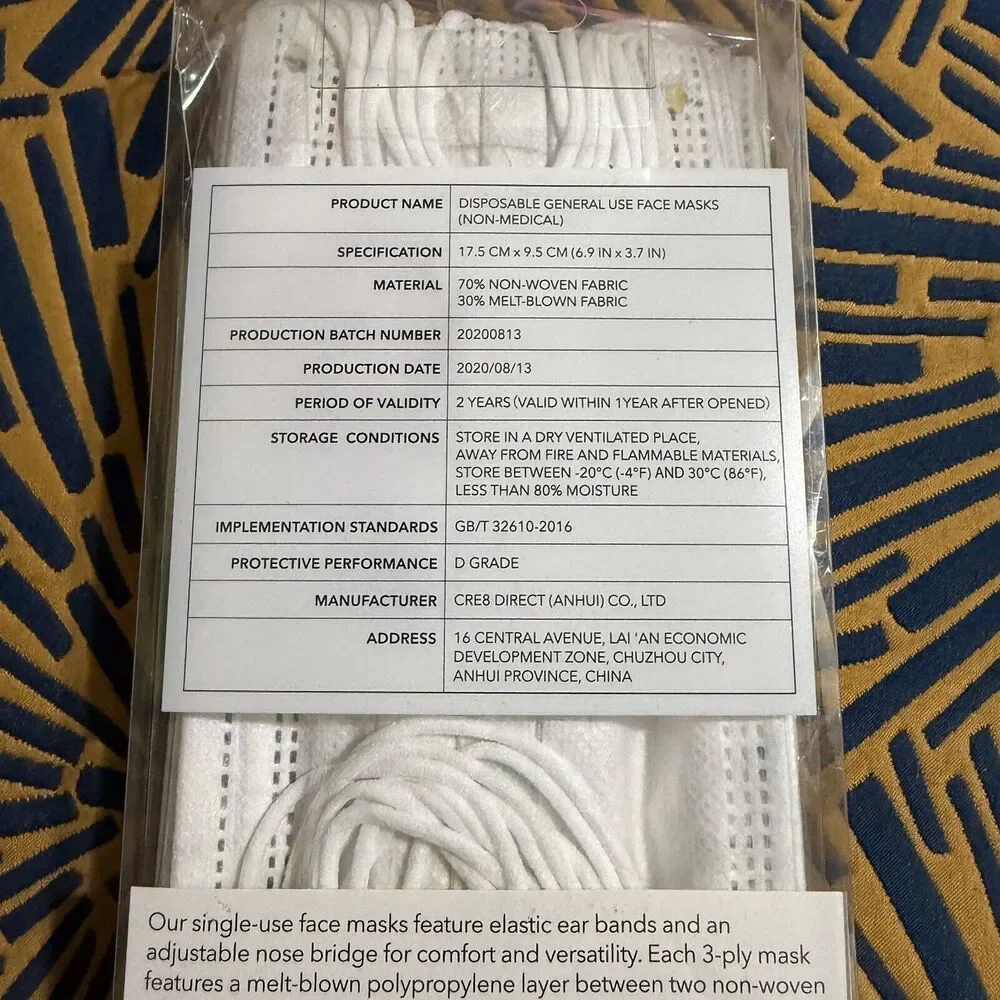 Punch Studio Adult Face Mask Disposable 3 Ply Non Woven Material Set of 10 New
